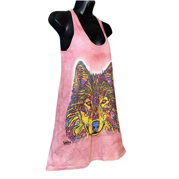 2013 The Mountain MD Racerback Tank Pink Dye Dress Psychedelic Rainbow Wolf Head - Picture 2 of 8